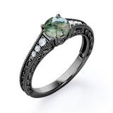 Estate-inspired 1 carat Round Moss Agate Art Decorative Anniversary Ring in White Gold - Mother's day, Birthday
