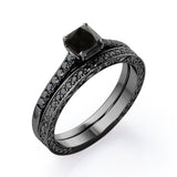 Lattice 1.5 TCW Princess Cut Lab Created Black Diamond 4-Prong Pave Bridal Set in White Gold