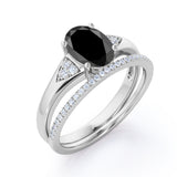 Unique 1.50 Carat Oval cut Lab Black Diamond Bridal Set with semi eternity band in Rose Gold