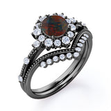 Tiara 1.40 Ct Round Cut Lab Created Black Opal Bridal Set