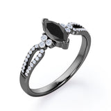 Stylish 1.45 Carat Marquise Cut Black Diamond Double Shank Engagement Ring In White Gold
