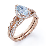 1.65 ct Pear Aquamarine Art Deco Infinity Wedding Ring Set