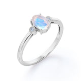 1.25 Carat Oval Moonstone and Diamond Wedding Ring in White Gold - Blue Moonstone Ring