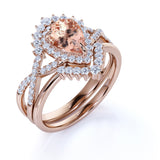 Infinity 1.75 ct Pear Morganite Halo Art Deco Wedding Set