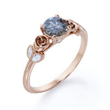 0.45 Ct Round Salt and Pepper Diamond Floral Engagement Ring