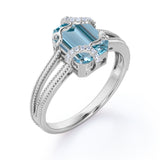1.50 ct Emerald Aquamarine Split Shank Engagement Ring