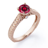 Antique Art Deco 1 Carat Round Cut Lab Ruby Four Prong Solitaire Engagement Ring In White Gold