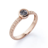 Antique Filigree 1 Carat Round Cut Mystic Black Rutilated Quartz Bezel Set Engagement Ring in Rose Gold