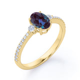 Affordable 1.40 Carat Oval Cut Lab Created Alexandrite And Diamond Four Prong Pave Engagement Ring In White Gold