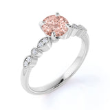 Beautiful 1.25 Carat Round Cut Peach Morganite and Diamond Engagement Ring in 10k Rose Gold Designer Ring