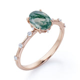 Tapered 0.6 Ct Oval Green Moss Agate Engagement Ring