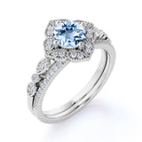 1.75 ct Round Aquamarine Antique Wedding Ring Set