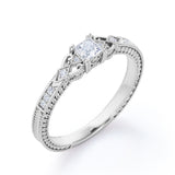 0.35 Carat Princess Cut Diamond Vintage Milgrain Engagement Ring In White Gold