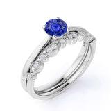 Art Deco 1.15 Ct Round Cut Lab Sapphire Bridal Set