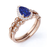 Unique 1.5 Carat Princess Cut Natural Blue Sapphire and Moissanite Bridal Wedding Ring Set with Engagement Ring and Wedding Band in 18k Gold Over Silver