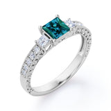 1.40 Ct Princess Lab Alexandrite Three Stone Engagement Ring