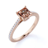 Halo 1.50 Carat emerald cut Morganite and Diamond Engagement Ring in Rose Gold