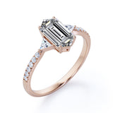 Classic Pave Pinched Shank 0.9 carat Hexagon Moissanite and Diamond Engagement Ring in White gold