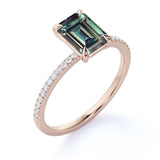 1.25 Ct Emerald Cut Lab Alexandrite Pave Engagement Ring