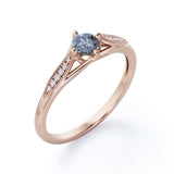 0.75 Ct Round Salt and Pepper Diamond Milgrain Engagement Ring