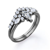 Sparkle 0.7 carat Kite Moissanite and Diamond Classic Bridal Set in Black Gold