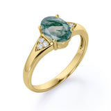 0.55 carat Oval Moss Agate and Moissanite Engagement Ring For Her