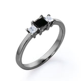 1.15 Carat Princess Cut Lab Grown Black Diamond Three Stone Engagement Ring In White Gold