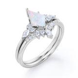 Crown 1.25 Ct Kite Cut Lab Created Opal Bridal Set