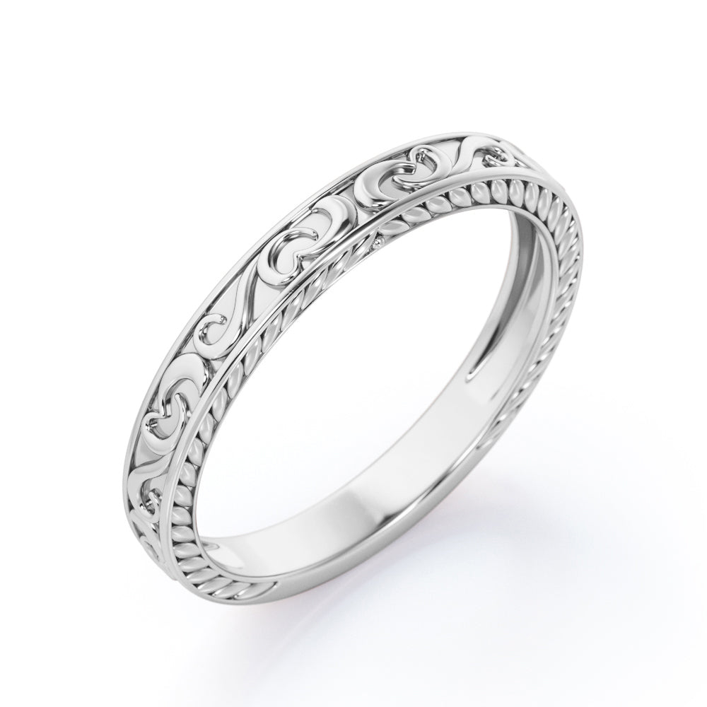 Art Deco Filigree Design Wedding Ring Band