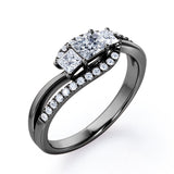 Shared Prongs 1 carat Princess Moissanite and Diamond Split Shank Band Engagement Ring in Rose Gold