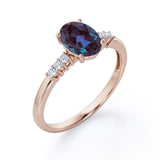 Classic 1.15 Carat Oval Cut Lab Created Alexandrite and Diamond Seven Stone Engagement Ring In White Gold