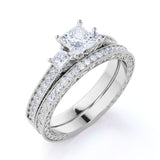 Certified 1 Ct Princess Lab Diamond Three Stone Bridal Set