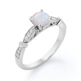 Vintage Inspired 1.25 Carat Round Cut White Fiery Opal And Diamond Four Prong Art Deco Style Engagement Ring In Rose Gold