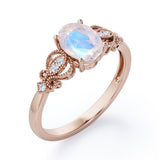 Swirly 0.5 carat Oval Moonstone and Diamonds Antique Engagement Ring in Rose Gold
