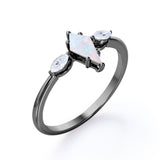 Trillion Six Prong 1.15 Carat Kite Shaped Natural Opal And Diamond Three Stone Basket Set Engagement Ring In Rose Gold
