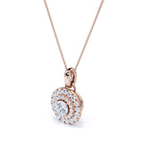 Basket Set Solitaire 1.50 Carat Round Cut Certified Moissanite and Diamond Micro Pave Pendant Necklace in White Gold
