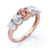 Oval Basket Set 1.25 carat Morganite and moissanite Fine Jewelry Ring in White Gold
