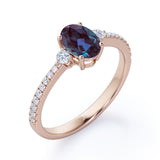 Affordable 1.40 Carat Oval Cut Lab Created Alexandrite And Diamond Four Prong Pave Engagement Ring In White Gold