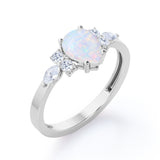 Four Prong Basket Set 1.35 Carat Pear Cut Ethiopian Opal And Diamond Seven Stone Engagement Ring In White Gold