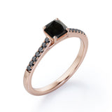 Four Prong Set - 1.25 TCW Princess Cut Lab Created Black Diamond - Scalloped Pave Engagement Ring in White Gold