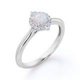 Vintage Beaded 1.15 Carat Round Cut White Fiery Opal And Diamond Halo Engagement Ring In Rose Gold