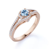 Split Shank 1.50 Carat Round Dark Blue Aquamarine and Diamond Fishtail Engagement Ring in White Gold