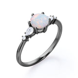 Tapered Six Prong 1.20 Carat Brilliant Round Cut Fiery Opal And Diamond Five Stone Engagement Ring In Rose Gold