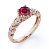 Decorative Basket Prong 0.5 carat Round Lab Ruby and Diamond Nature-Inspired Ring in Rose Gold