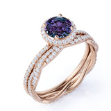 Infinity Halo 2 Carat Round Cut Simulated Alexandrite and Diamond Eternity Modern Wedding Ring Sets