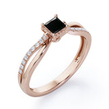 Twisted and Split Pinched Shank 0.65 carat Princess Black Diamonds Elegant Engagement Ring in White Gold