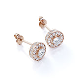 Circle Channel Set 1.20 Carat Round Cut Certified Moissanite and Diamond Hidden Halo Stud Earrings in Rose Gold