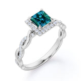 Twisted Four Claws 1.35 Carat Princess Cut Lab Created Alexandrite And Diamond Infinity Engagement Ring In White Gold For Her