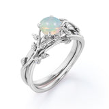 Leaf Art Deco 1 Ct Round Cut Lab Created Opal Bridal Set