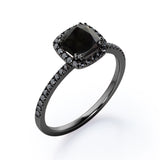 1.5 ct Cushion Lab Black Diamond Halo Engagement Ring